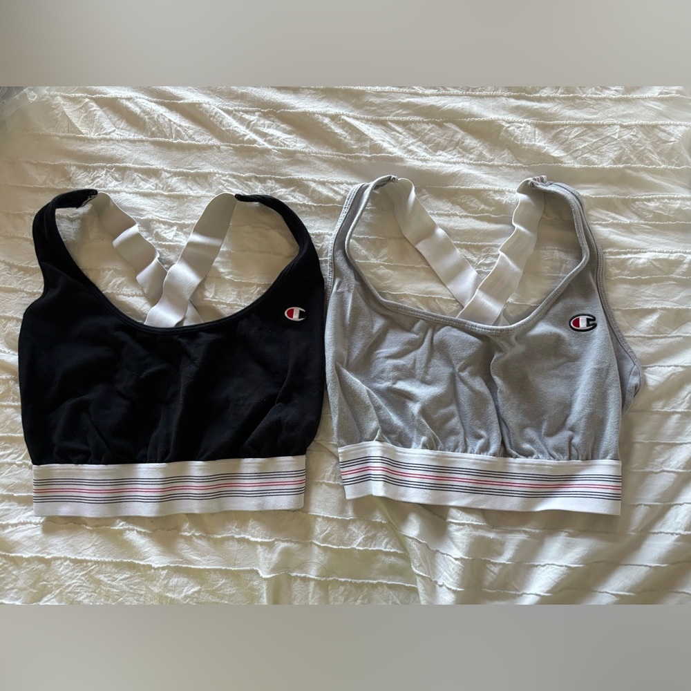 Set of Two Champion Women's Duo-Tone Sports Bras - Black and Gray